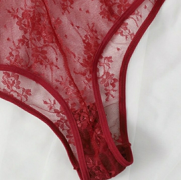 Red Floral Lace Teddy - Picture 3 of 3